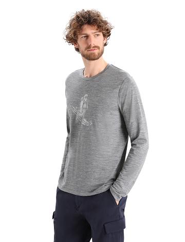 Pánské Long Sleeve Icebreaker Merino Tech Lite II T-Shirt Skiing Yeti Šedé | CZ 1720SGLO